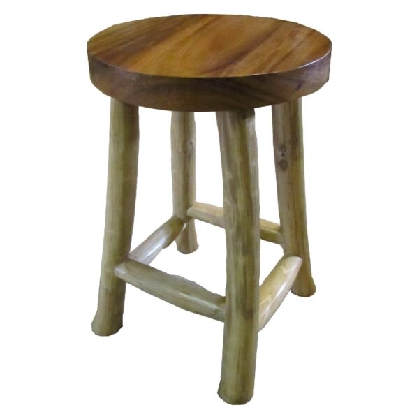Stool 'Stokken' with teak wood tree disc top, 33x33x50 cm