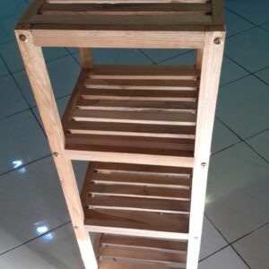 Natural Teak 4-Tier Shelf – Minimalist Wood Storage Rack, Plant Stand