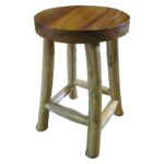 Stool ‘Stokken’ with teak wood tree disc top, 33x33x50 cm